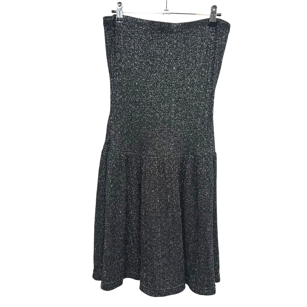 Free People Black Silver Shimmer Strapless‎ Dress Small Festival Boho Y2K